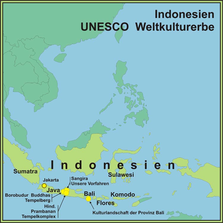 Karte des Weltkulturerbe Indonesiens